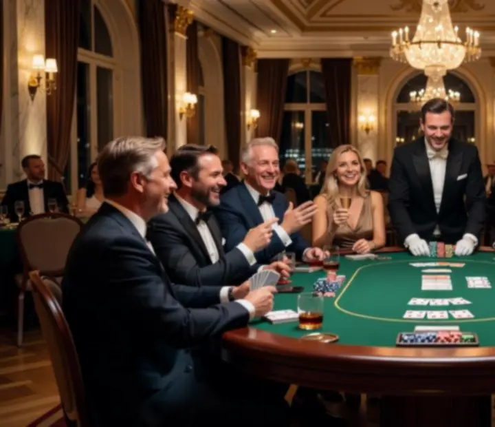 Profesjonalnie przygotowany stół pokerowy podczas wieczoru offline w eleganckim lokalu