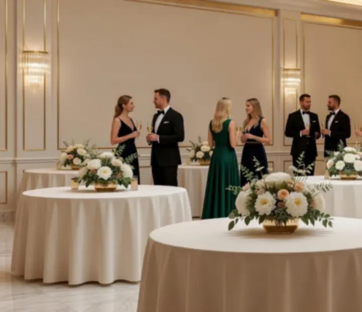 Elegancka sala eventowa przygotowana na galę firmową
